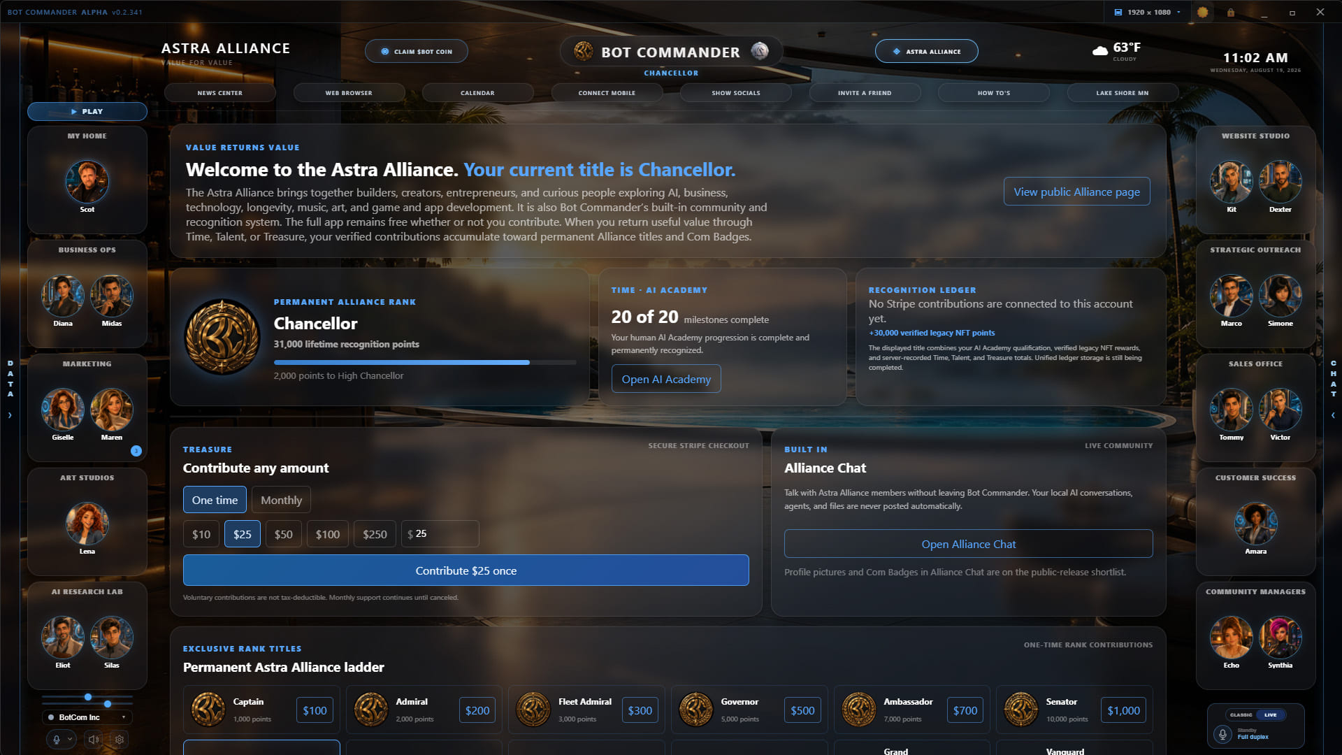 Bot Commander Astra Alliance dashboard