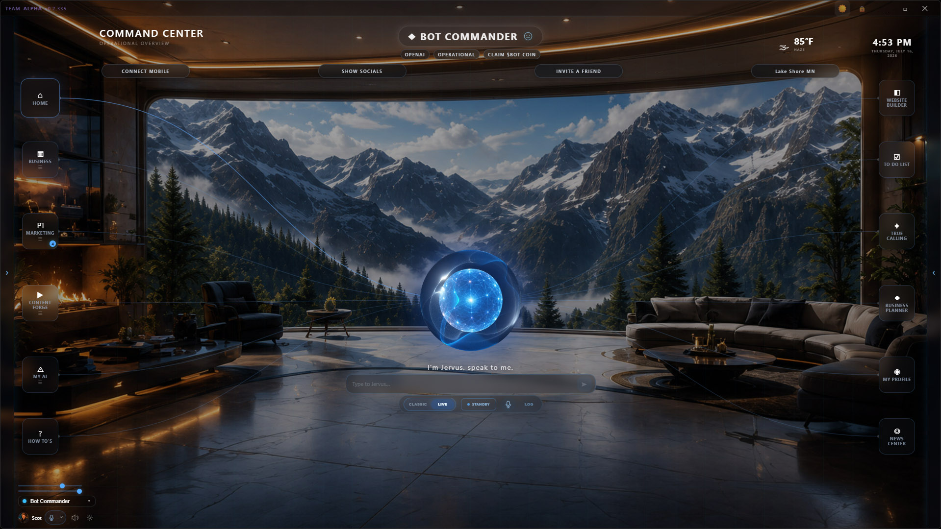 Bot Commander Command Center in Glass theme