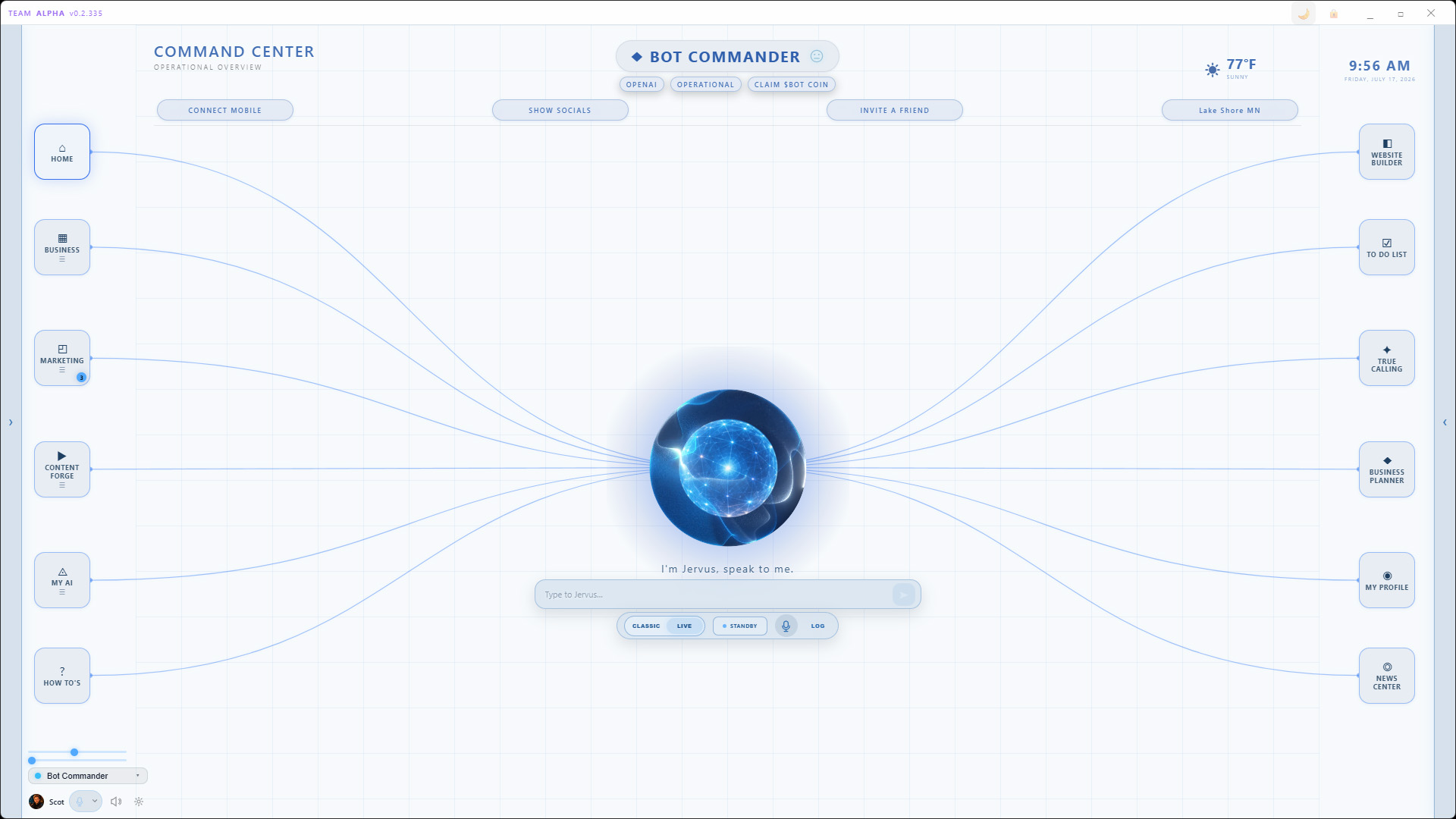 Bot Commander Command Center in Light Theme